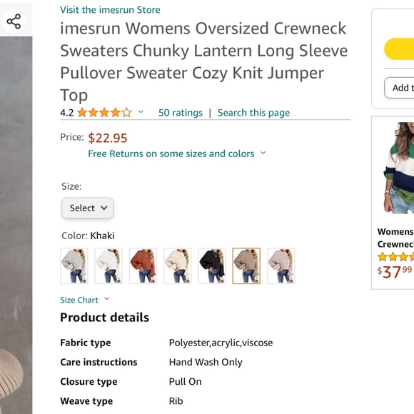 Women’s Oversized Crewneck Sweater | Lantern Sleeve - Picture 6 of 6